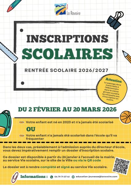 Inscriptions scolaires 2026-2027 ouvertes
