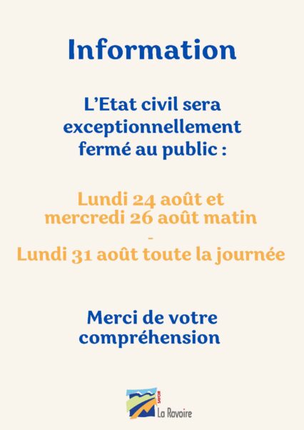 Fermeture exceptionnelle des services de l&rsquo;Etat civil